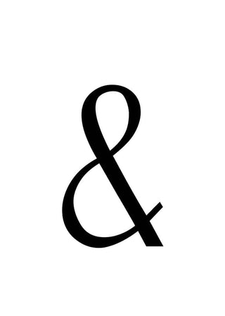 Minimalist poster featuring a large, black ampersand logogram on a plain white background.