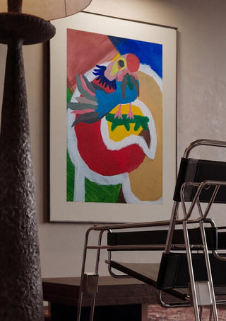 Befriad fågel by Hampus Nerén framed in a dim room beside a tubular steel chair