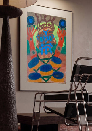uppstigning by Hampus Nerén framed in a dim room beside a tubular steel chair