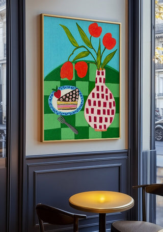 Sweet Afternoon by LGDyrby in an oak frame on a panelled café wall