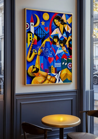The Divine Touch by Andreas Gerlach in an oak frame on a panelled cafe wall