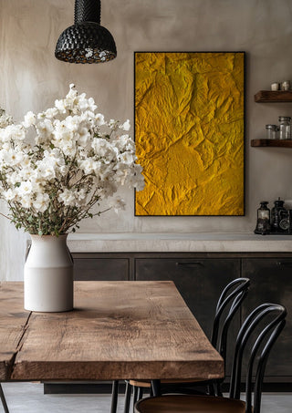 Das Licht in uns by Sophie Schillen in a black frame above a rustic table with white flowers