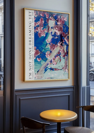 cherry baily by hazelart in an oak frame on a panelled café wall
