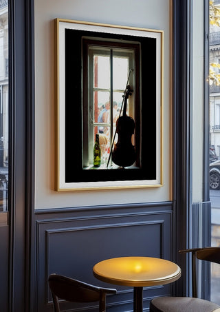 A Nice Day by Bent Hardervig in an oak frame on a panelled cafe wall
