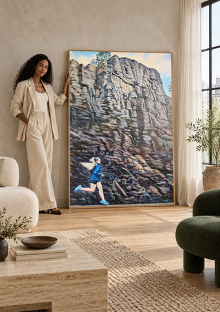 Skandinaviskt tystnad by Ramz Gadzh in a large pale frame leaning against a wall by a sunlit window