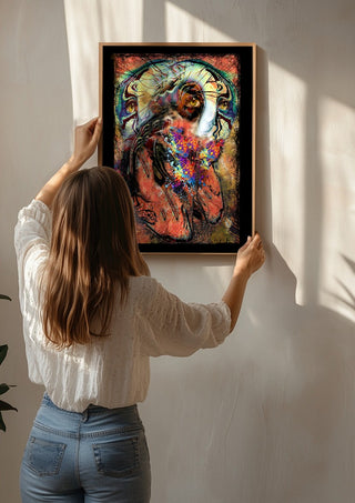 TogetherForever by Henrik Kock being hung on a sunlit wall