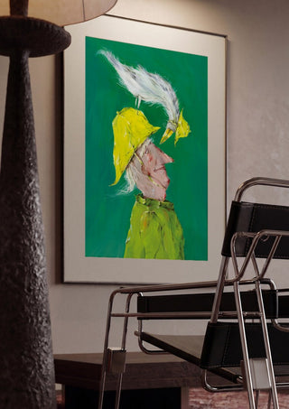 Whimsical Man with Bird - Natascha Baumgärtner