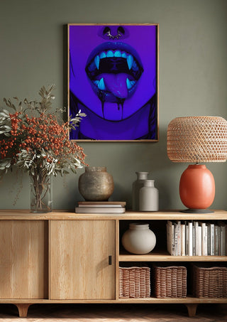 I dont bite. Much. by Melancholy Machinations above a wooden sideboard on a sage green wall