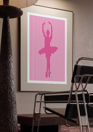 Ballerina silhouette by nyai framed in a dim room beside a tubular steel chair