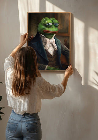 Sir Pepe by Dikhotomy being hung on a sunlit wall