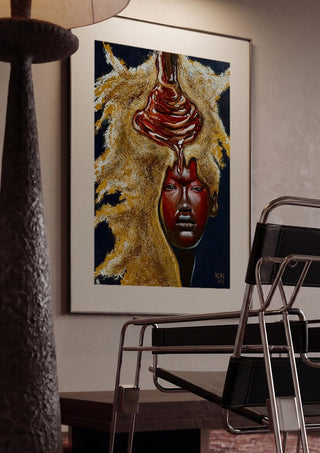 Silent Protest by Ronny Simon framed in a dim room beside a tubular steel chair