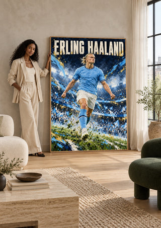 Erling Haaland by Danii Steinfeldt leaning against a sunlit living room wall beside a woman