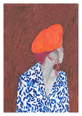 Illustration of a person in a blue patterned shirt wearing an orange Phrygian cap, facing sideways.