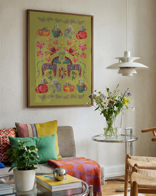 Dala Horse Pistachio by Enikő Marosváry-Kramcsák framed in a bright living room