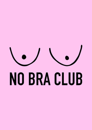 No Bra Club Pink poster by Lisen Vennesland with a minimal black line drawing on a bubblegum pink background