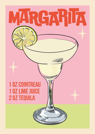 Margarita cocktail wallchart with recipe, featuring a margarita glass and lime slice illustration.