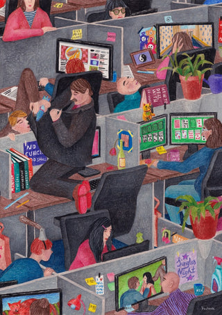 Any Office by Daukantė, a crowded grey cubicle office where nobody is working
