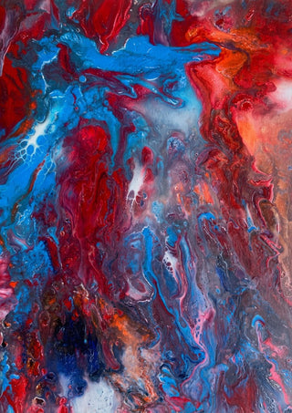 Mars by KG Studio - crimson and cobalt running down the canvas in braided channels with open cells