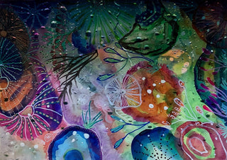 Underwater secrets by Debbie Seenan - patterned blue, violet and coral shells and anemones