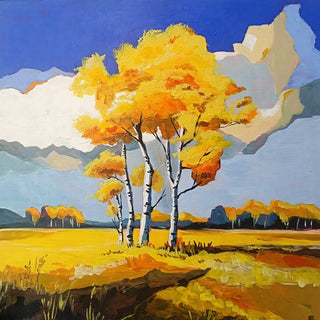 Silent October by Evgenia Smirnova - golden birches under a blue sky