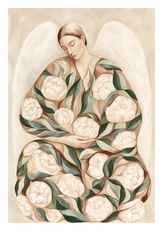 Peony Angel by Martina Karlsson - a winged figure with a body of cream peonies and green leaves