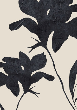 Shadowed Blooms by ThingDesign - two dark flower silhouettes with torn petals on cream