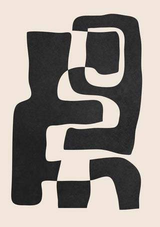 Abstract Art 55 by ThingDesign - interlocking black cut-paper shapes on a cream ground