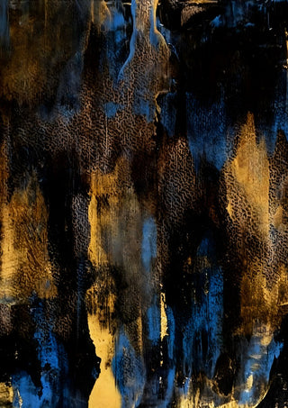 Gold on Blue by Kristof ellertz - abstract painting with vertical bands of gold, deep blue and black