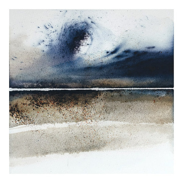 A wave from the past by Tania Zubareva - a dark indigo wave above a sandy shoreline