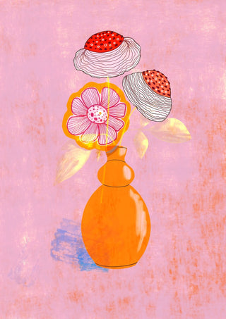 Flowers in an Orange Vase by Creationsbyeditabrus - three flowers in an orange vase on pink