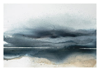 The receding horizon by Tania Zubareva - grey-blue washes over a thin white horizon and warm sand