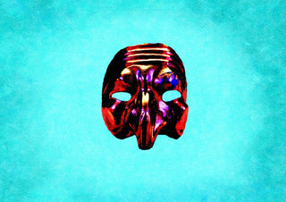 Who is Pulcinella? by Massimo Frascogna - a Neapolitan mask in red and violet on a turquoise ground