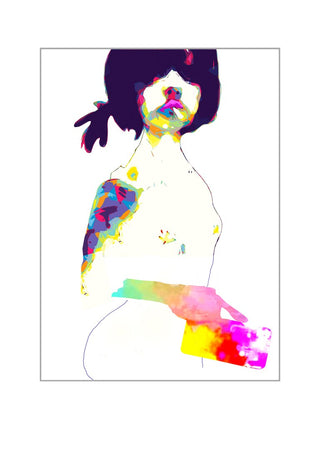 Teenage by Bent Hardervig - a line-drawn figure with a purple bob and patches of rainbow colour