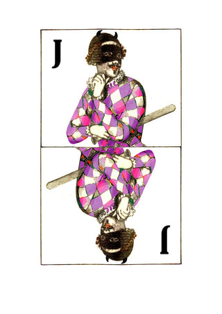 Joker by Bent Hardervig - a mirrored playing-card joker in a pink and purple harlequin suit