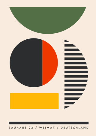 Bauhaus Shapes by Neil Stevens - a green dome with black, red, striped and yellow forms below