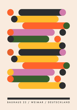 Bauhaus Stacks by Neil Stevens - stacked rounded bars in orange, yellow, pink and green