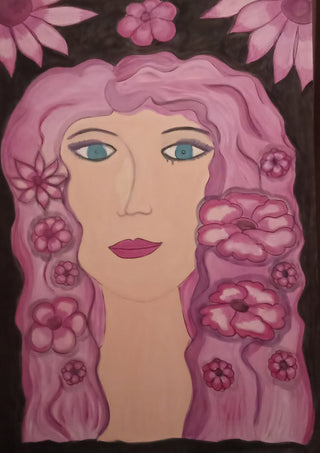 Flower Power by Carmen Coduri - a woman with long pink hair full of open flowers