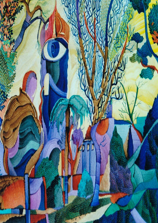 Otono by Carlos Enrique Gozalo Ara - a patterned landscape with a large blue eye and bare trees