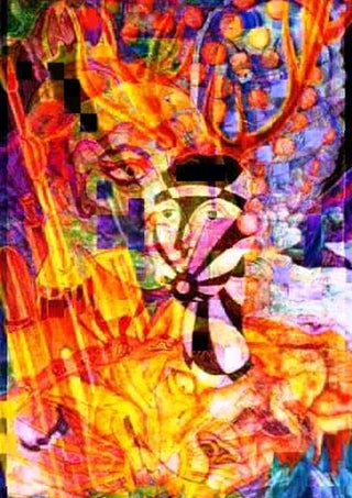 Diana by Carlos Enrique Gozalo Ara - a blaze of orange and magenta with a pale face at the centre