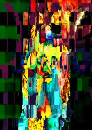 Zeus by Carlos Enrique Gozalo Ara - a figure dissolving into displaced bands of green, yellow and magenta