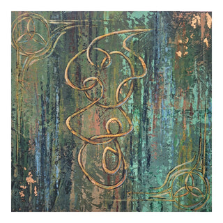 Irish mood by Dina - looping gold knot work over a textured green and bronze ground