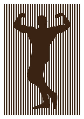 bodybuilder silhouette by nyai - a flexing figure cut flat against brown and white stripes