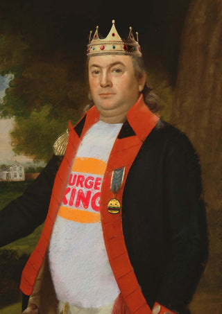 Fast Food King by Dikhotomy - a crowned royal portrait in a Burger King t-shirt