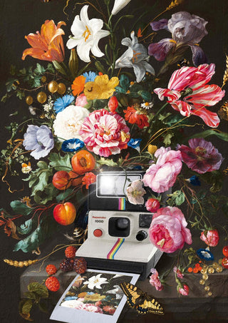 Floral Instant Photo by Dikhotomy - a Polaroid camera set into a dark Dutch flower still life