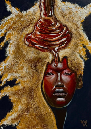 Silent Protest by Ronny Simon - a deep red face in a wide ochre mane against black