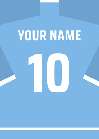 Personalised football shirt poster in Malmö FF sky blue with white lettering – a name and number on the back