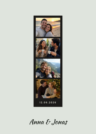 Photo Booth personalised poster – a single photo booth strip with four photos, on sage