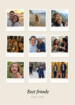 Polaroid Collage personalised poster – nine instant-camera style photos in rows, on beige