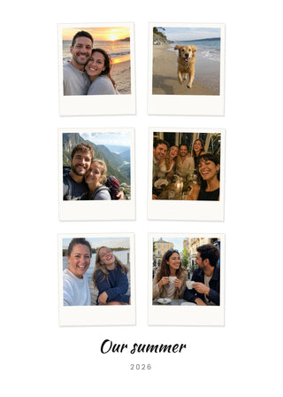 Polaroid Collage personalised poster – six instant-camera style photos in neat rows with a handwritten headline, on white