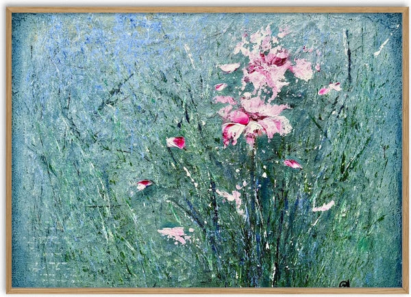 Pink Lilies in the Grass by Marina Agre - pale pink flowers in blue-green grass
